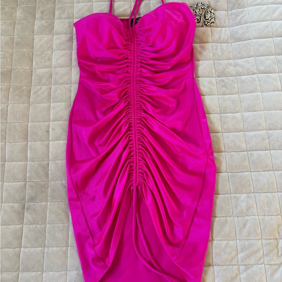 Vibrant Pink Ruched Dress - Picture 1 of 3